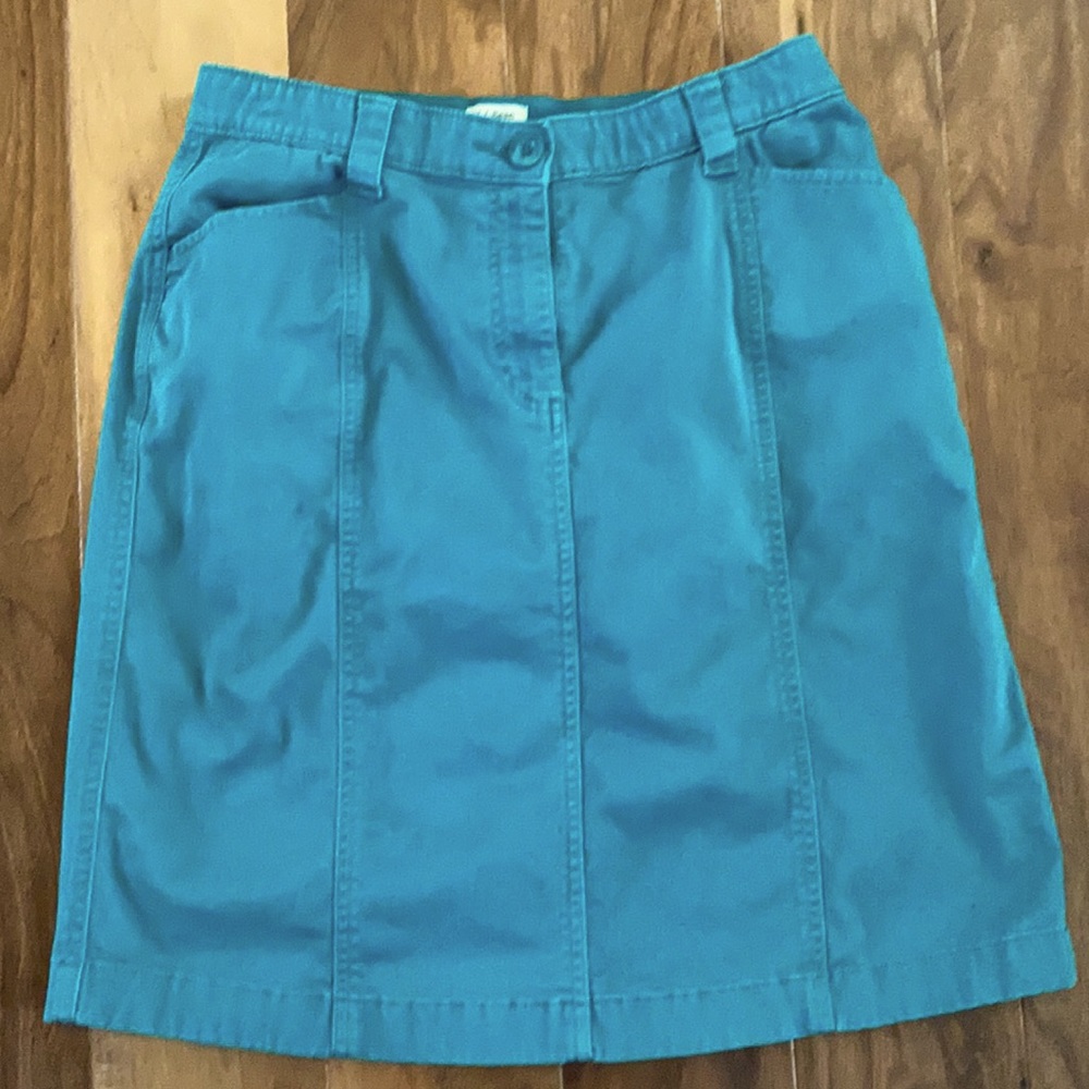 L.L.Bean aline knee length green teal khaki skirt